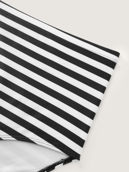 Striped Contrast Twist Front Swim Dress
