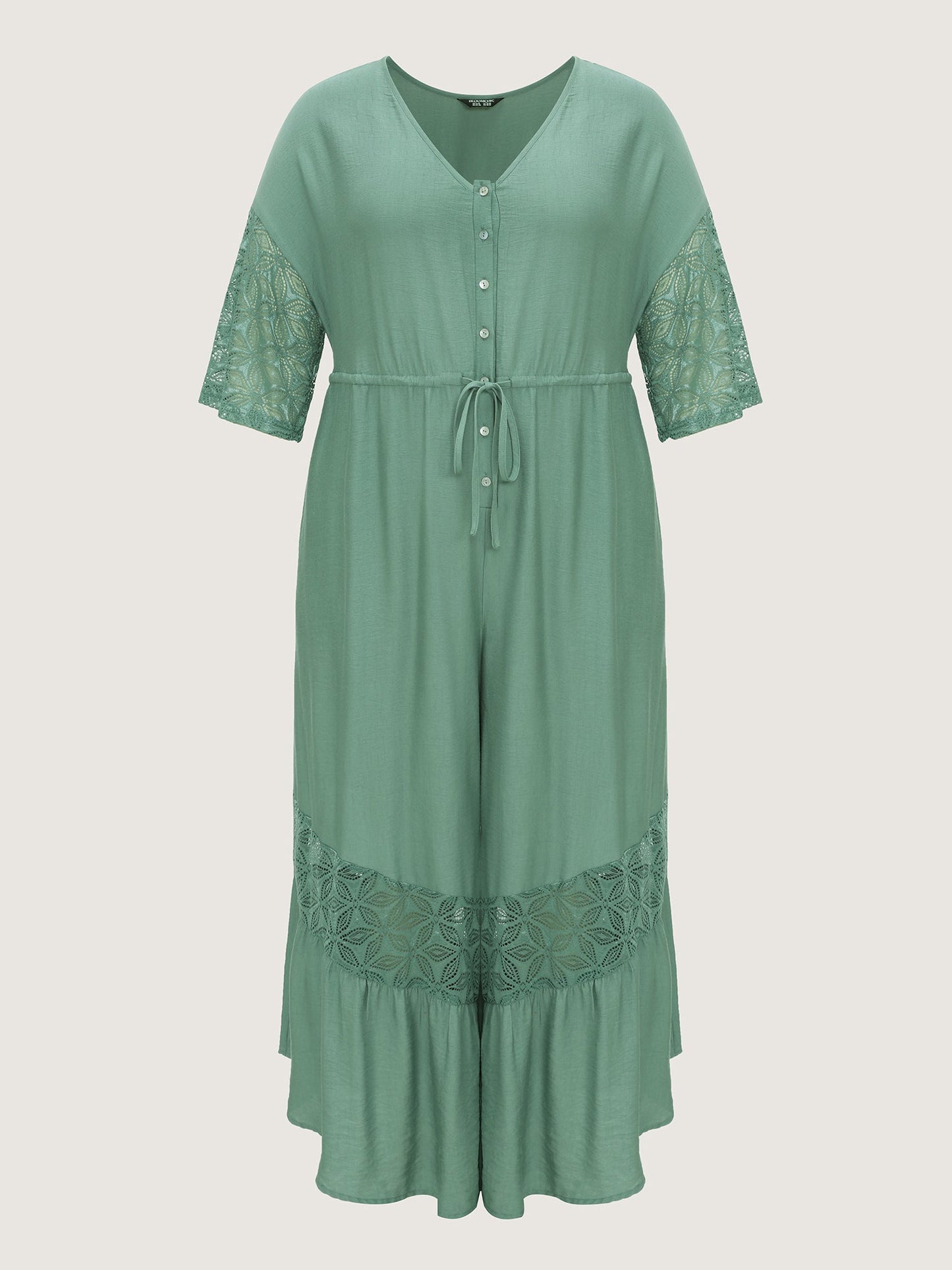 Lace Trim Sheer Sleeve Jumpsuit