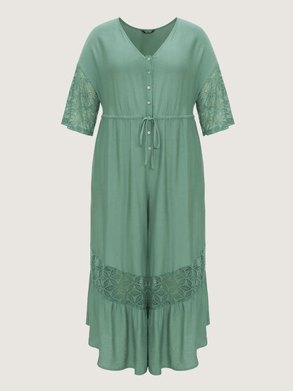 Lace Trim Sheer Sleeve Jumpsuit