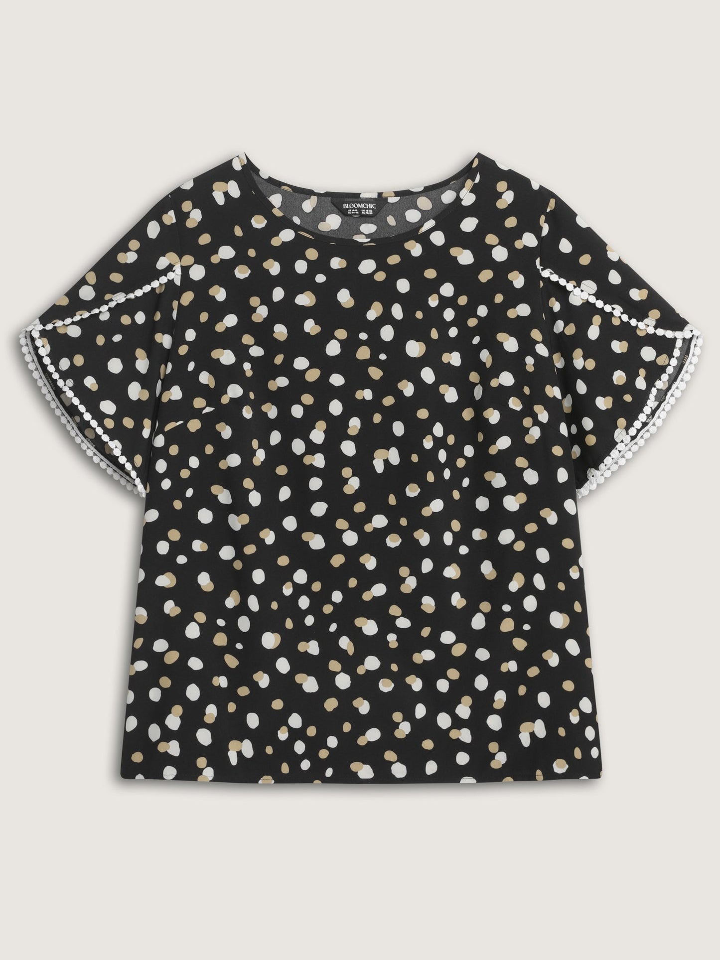 Irregular Polka Dots Print Lace Trim Blouse