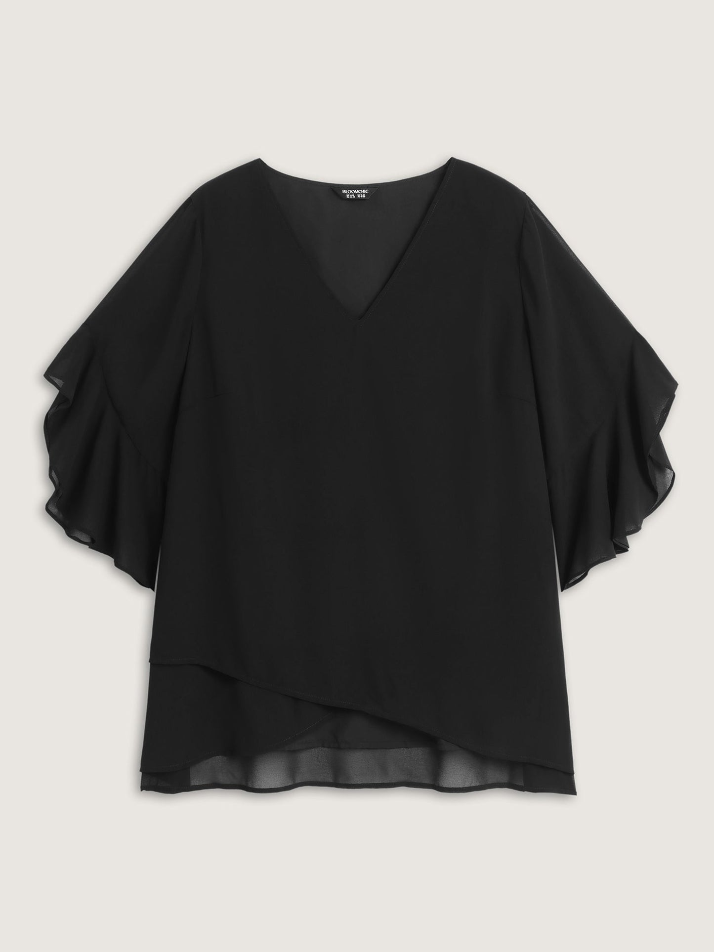 Sheer Flowy Ruffled Sleeve Plain Blouse