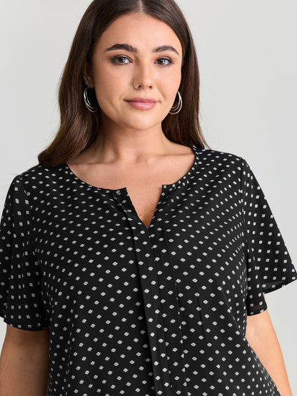 Geometric Print Pleated Front Blouse