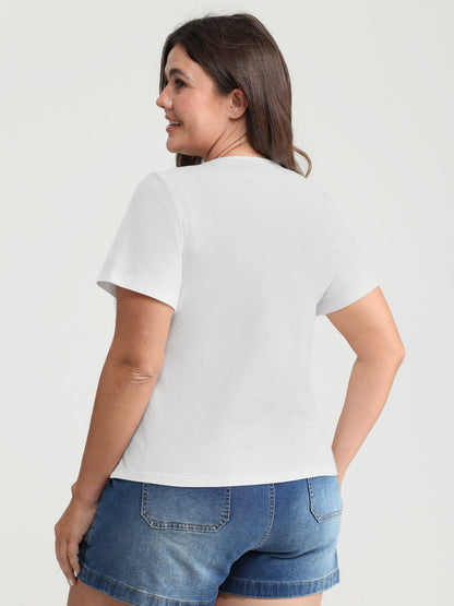 Cotton Bright Floral Print Crew Neckline T-Shirt