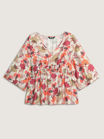 Floral Print Shirred Babydoll Blouse
