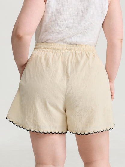 Pure Cotton Embroidered Hem Drawstring Shorts