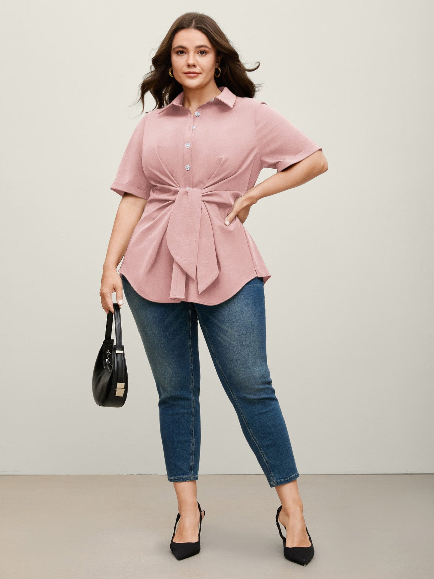 Knotted Front Asymmetrical Hem Blouse
