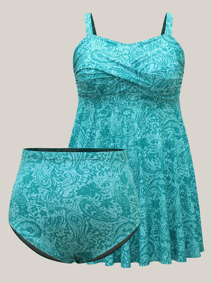 Paisley Print Twist Front Swim Dress