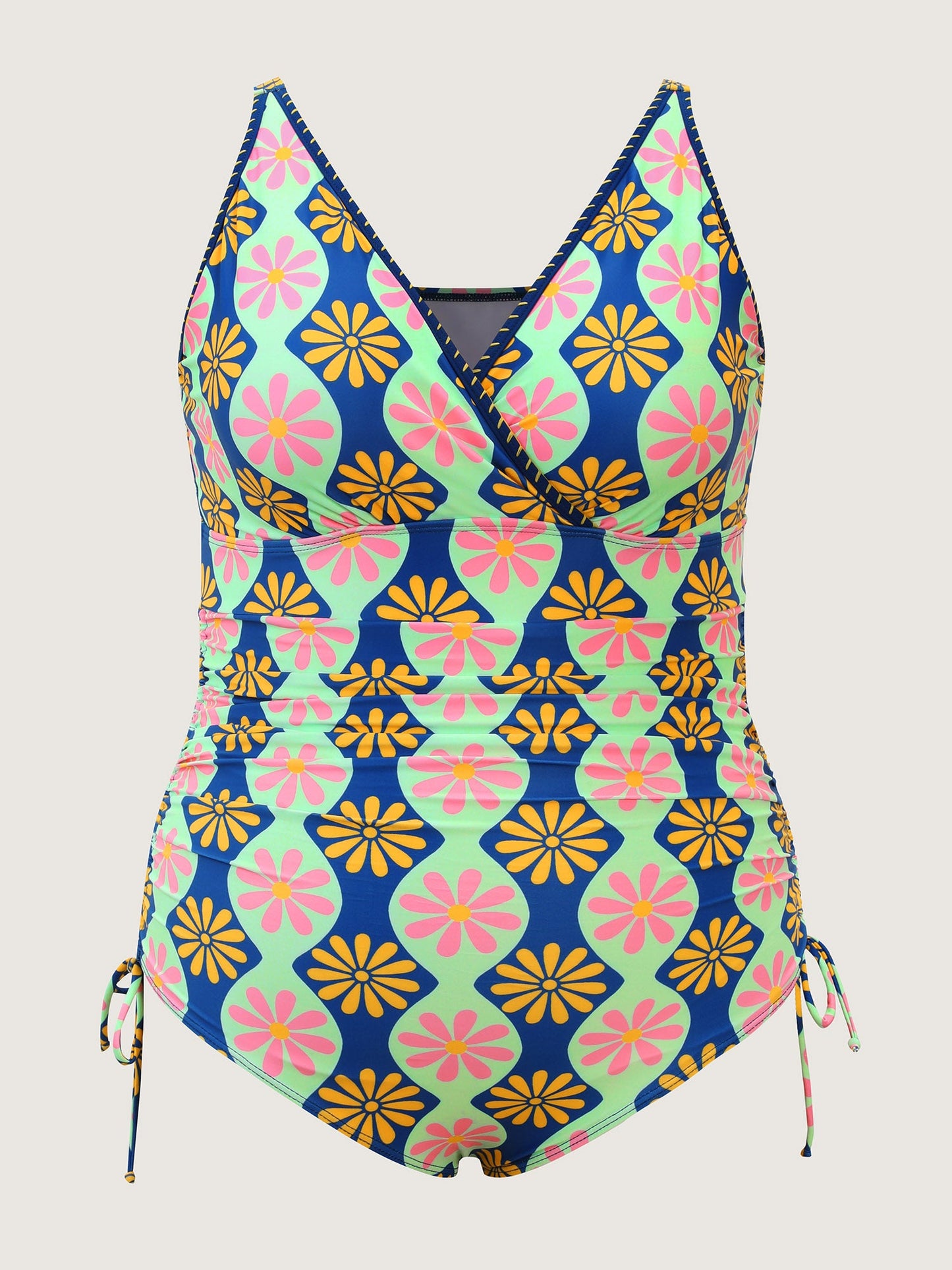 Geometric Print Embroidered One-Piece Swimsuit