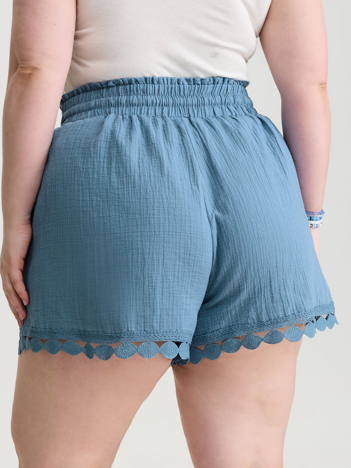 Pure Cotton Textured Lace Trim Shorts