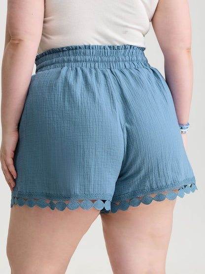 Pure Cotton Textured Lace Trim Shorts