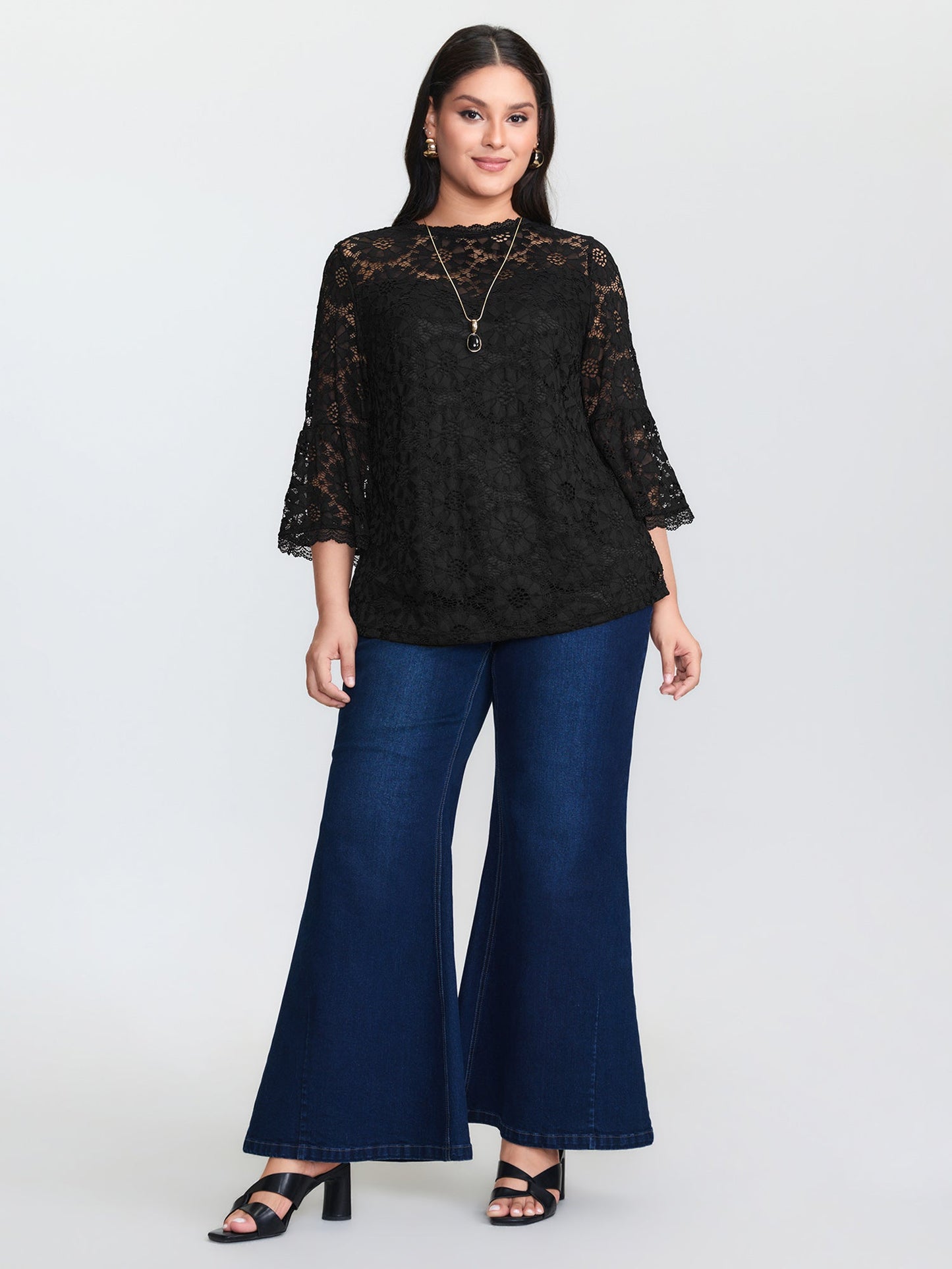 Floral Lace Sheer Fringe Knit Top