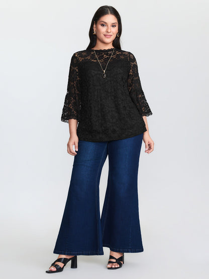 Floral Lace Sheer Fringe Knit Top