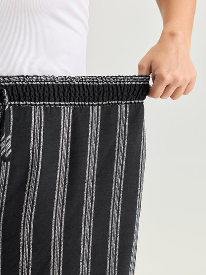 Abstract Striped Drawstring Shirred Waist Pants