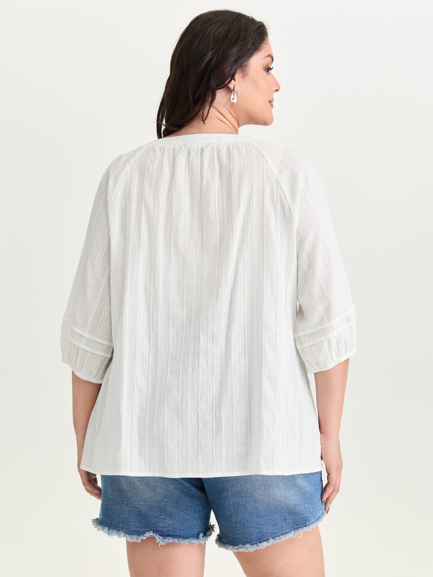 Cotton Sheer V Neck Button Down Shirt