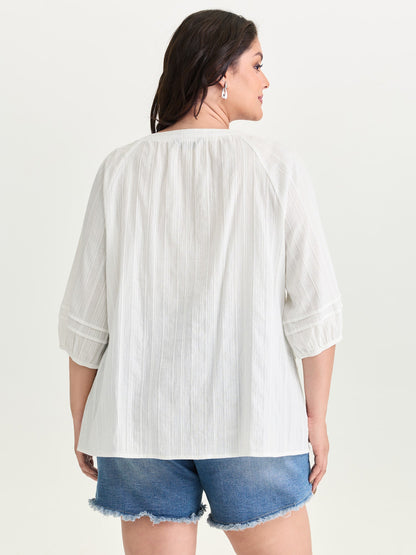 Cotton Sheer V Neck Button Down Shirt