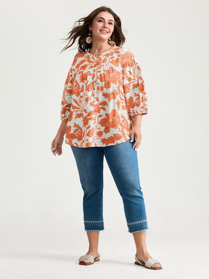 Sweet Floral Print Button Front Blouse