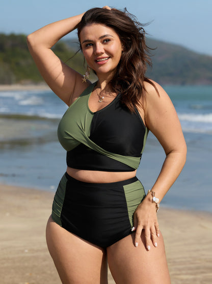 Colorblock Adjustable Overlap Front Swim Top