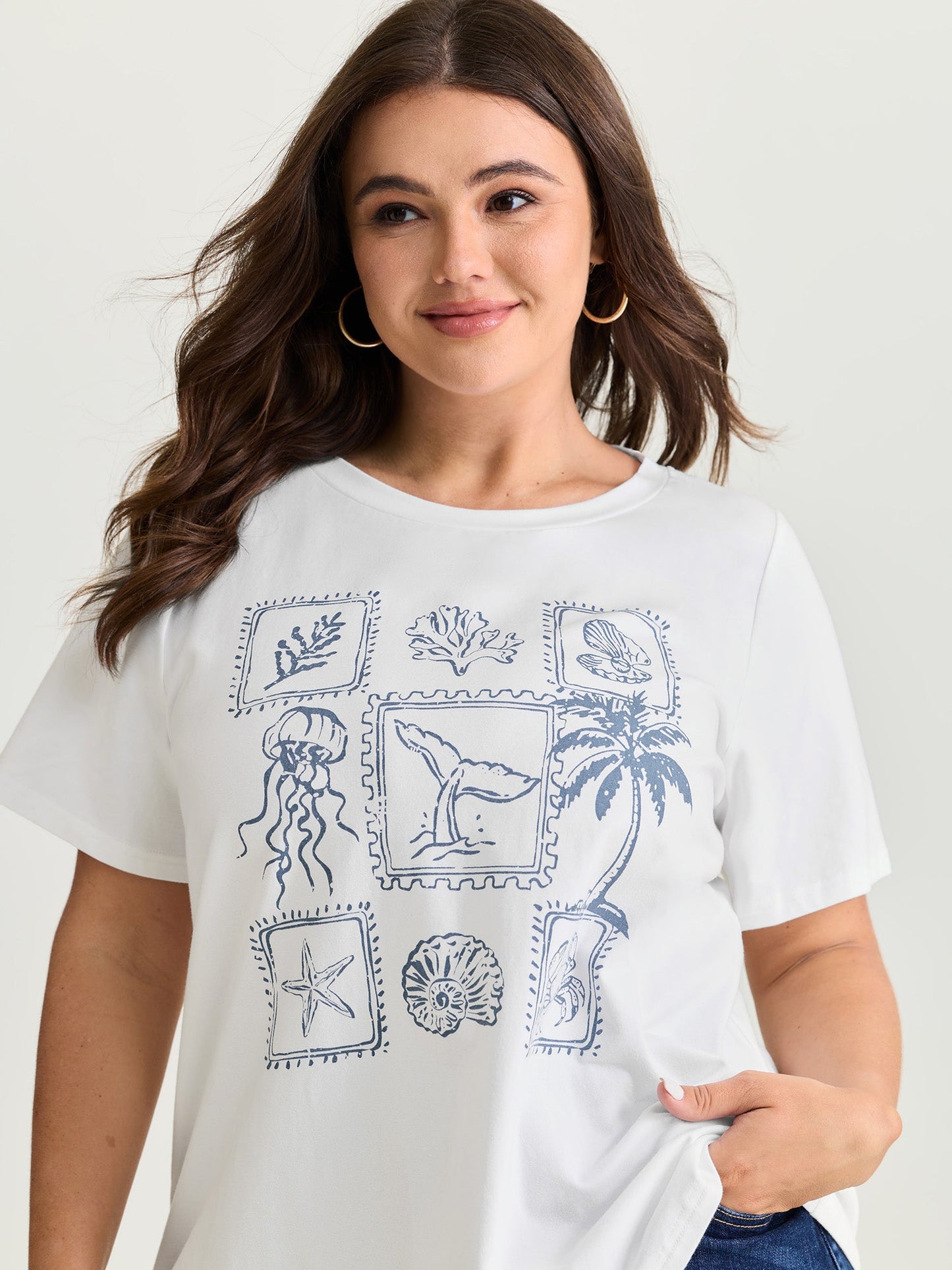 Cotton Ocean Calling Plain T-Shirt