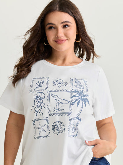 Cotton Ocean Calling Plain T-Shirt