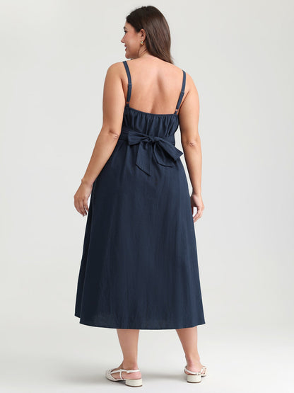 Pure Cotton Pleated Adjustable Midi Dress