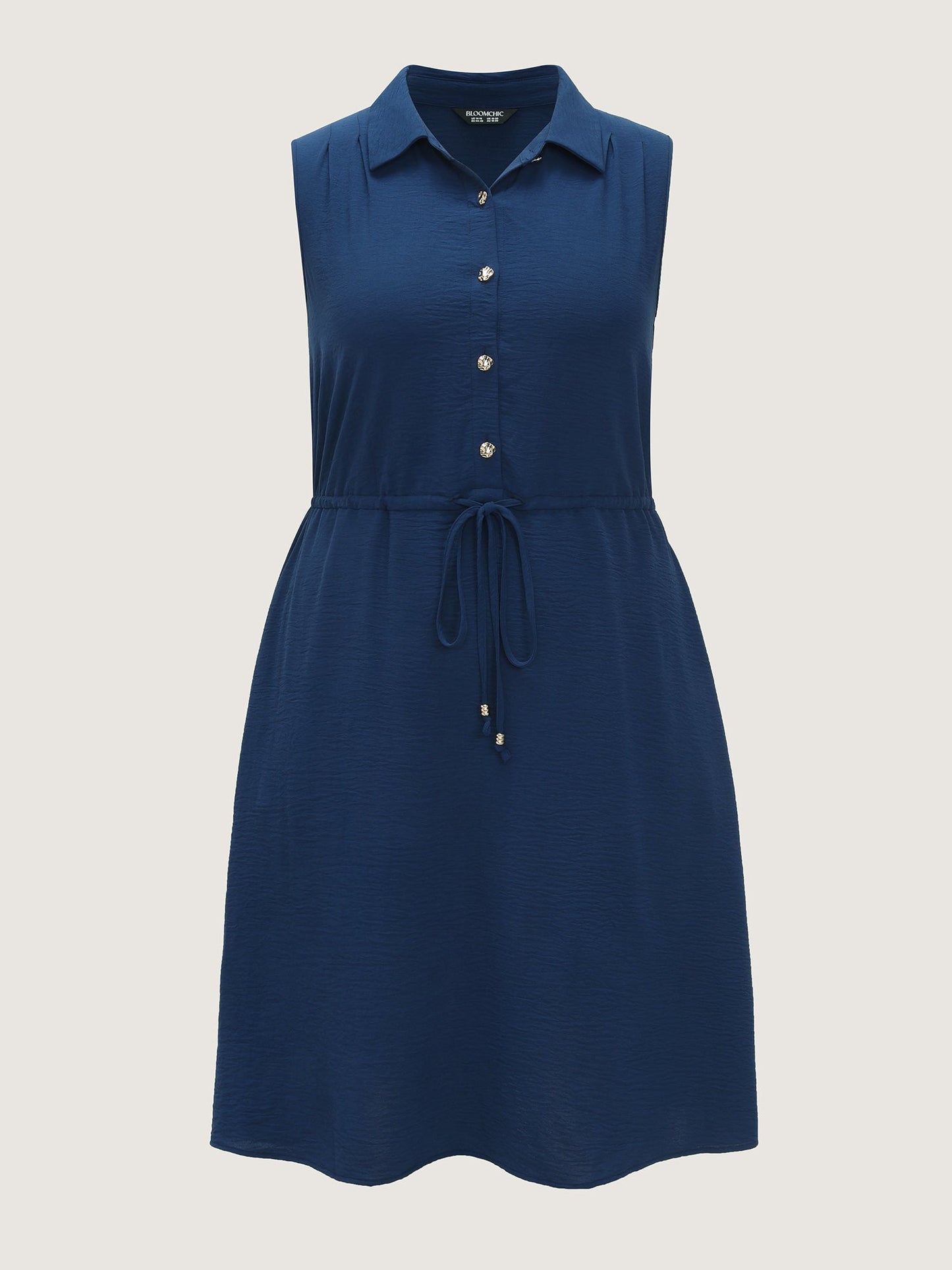 Collar Button Detail Waist Drawstring Mini Dress