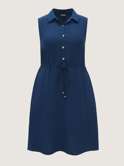 Collar Button Detail Waist Drawstring Mini Dress