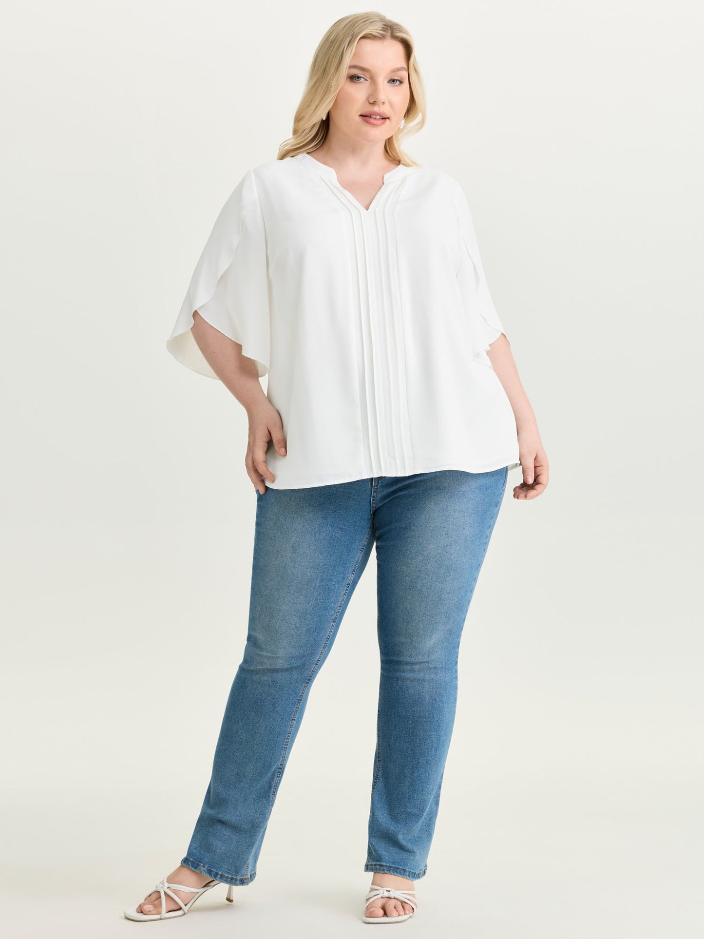 Petal Sleeve Toothpick Pleats Shirt