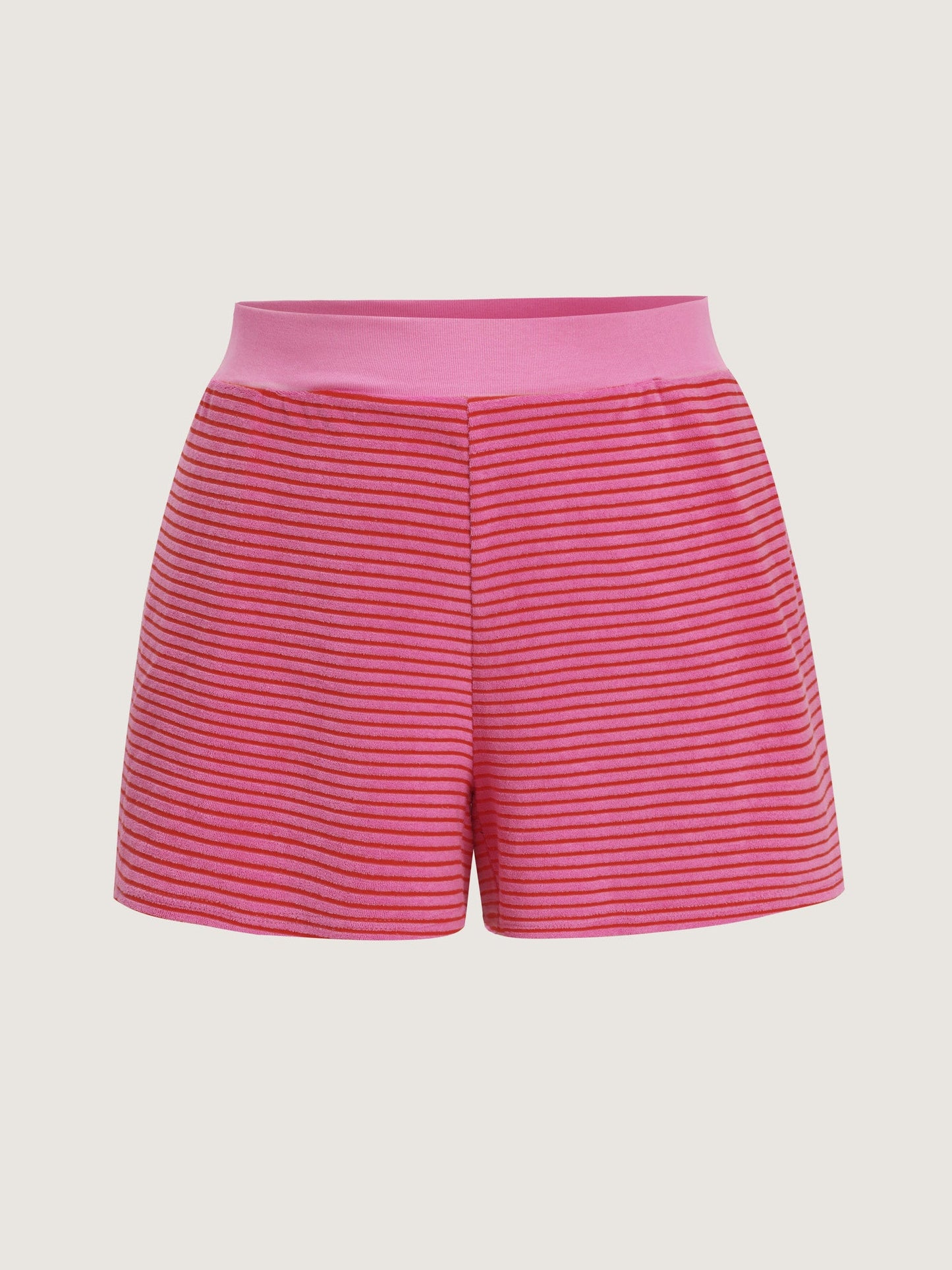 Striped Color Contrast Collar Terry Cloth Two-Piece Set