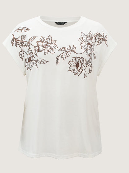 Floral Cut-Out Embroidery T-Shirt