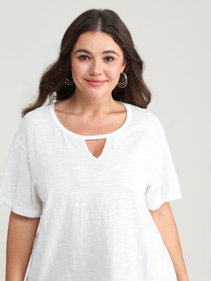 Pure Cotton Keyhole Neckline Flowy T-Shirt