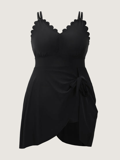 Laser Cut Arc-Shaped Hem Knotted Swim Dress