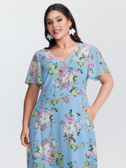Elegant Floral Print Flowy Maxi Dress