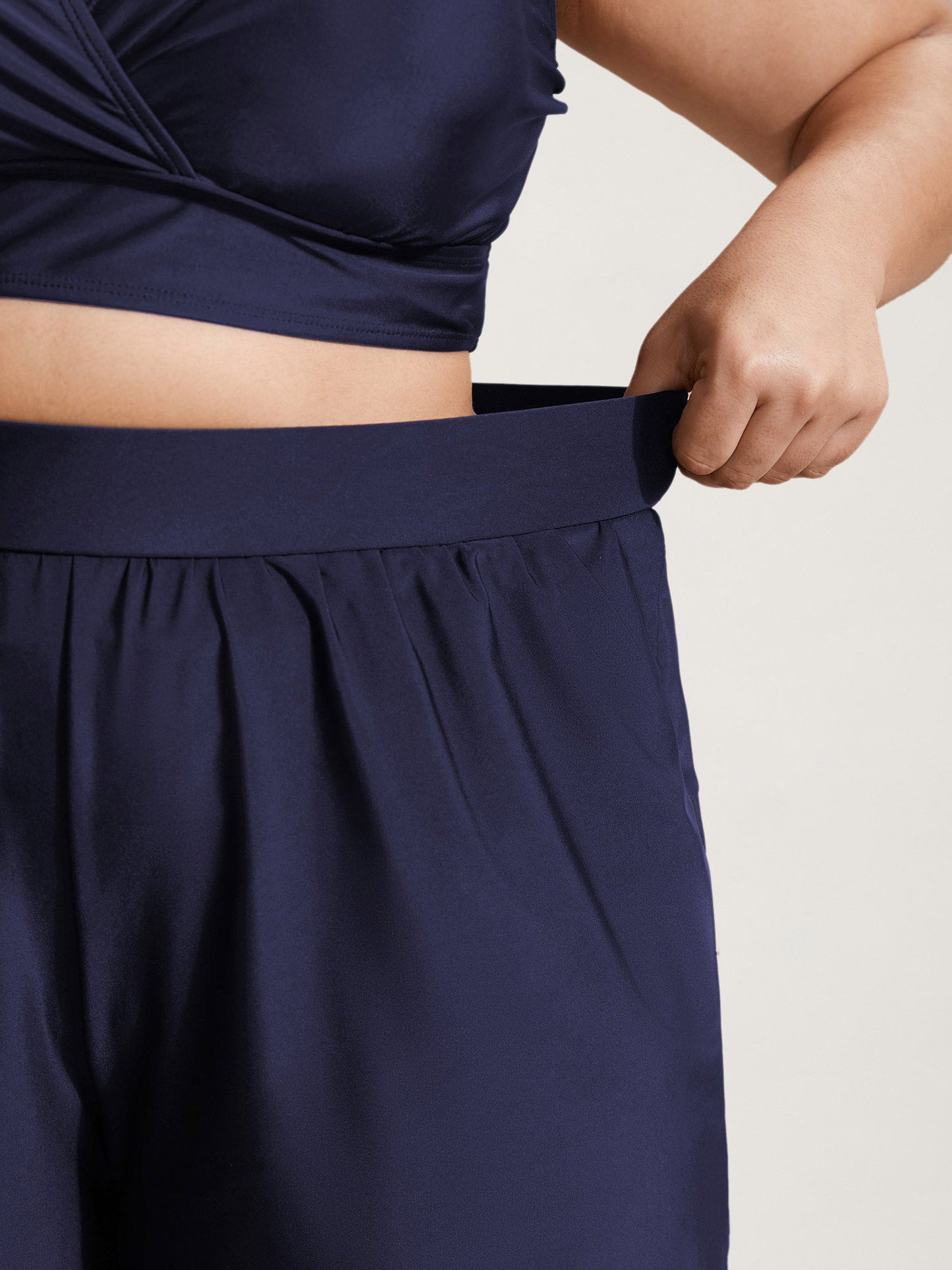 High Waisted Pockets Solid Pleated Swim Bottoms