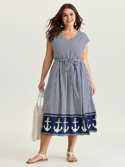 Nautical Stripe Waist-Tie Midi Dress