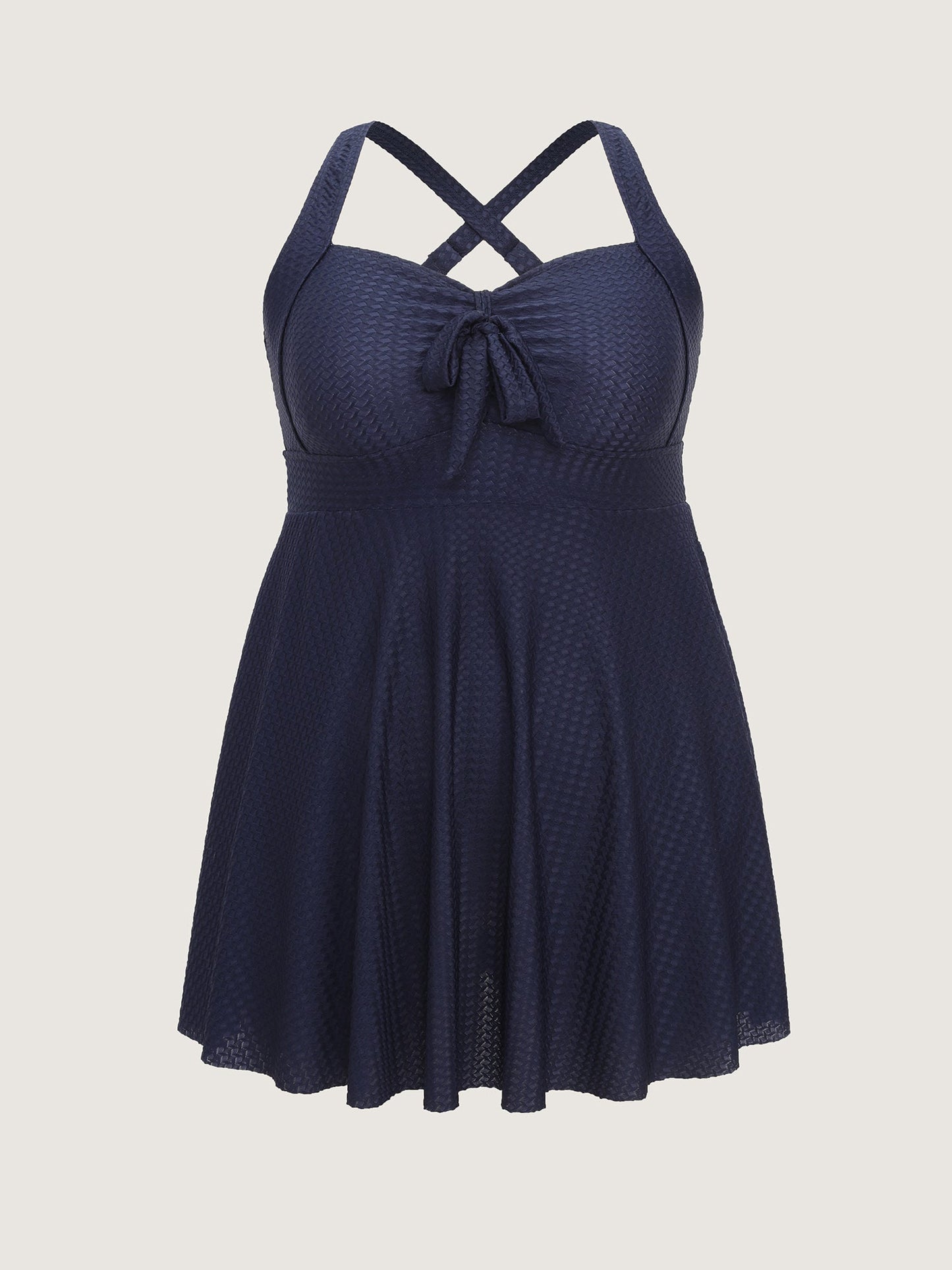 Textured Knotted Front Pockets Swim Dress