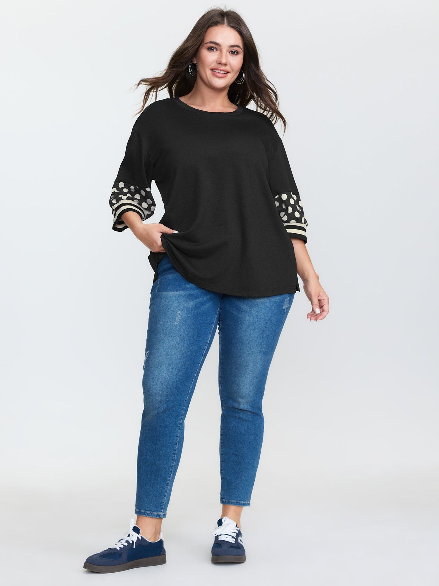 Supersoft Polka Dots Sleeve Flowy T-Shirt