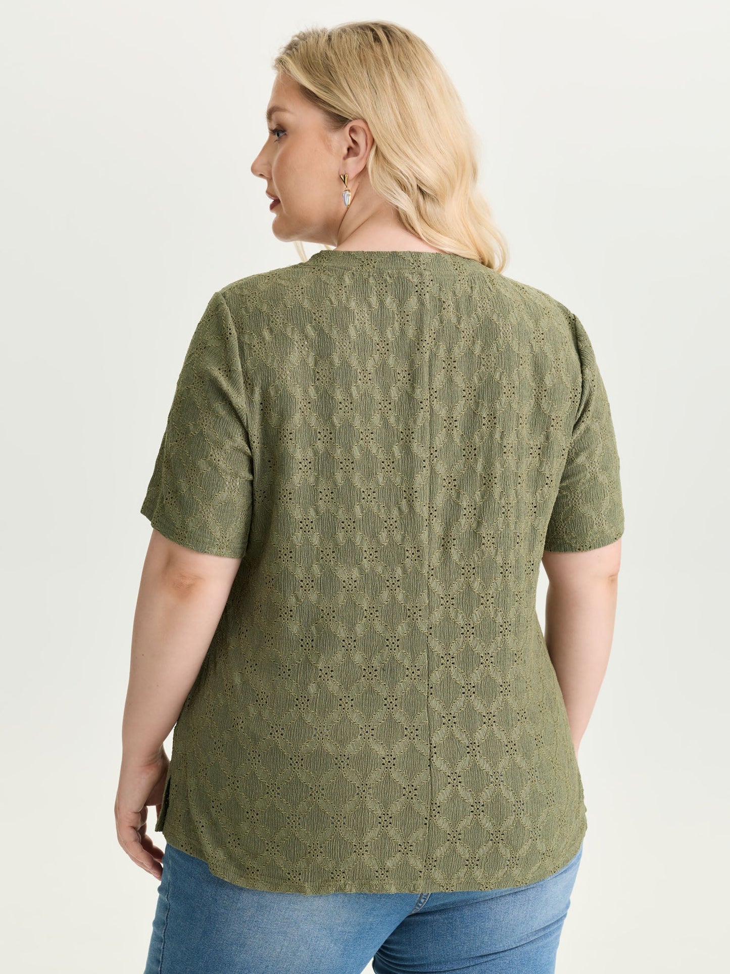 Lace Cut-Out Trim Neck-Tie T-Shirt
