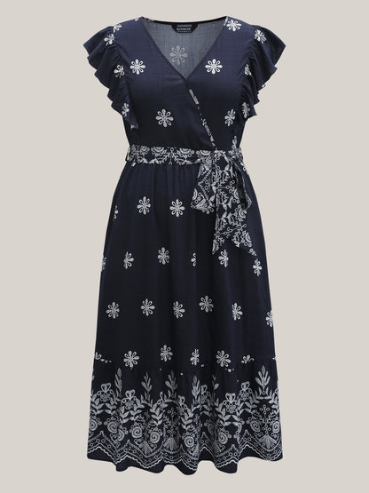 Rayon Stretchy Waist Pockets Flutter Maxi Dress