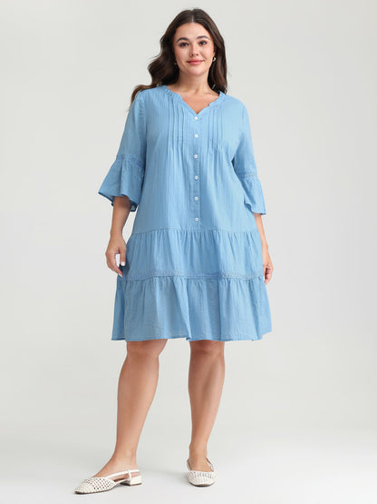 Pure Cotton Lace Trim Tiered Midi Dress
