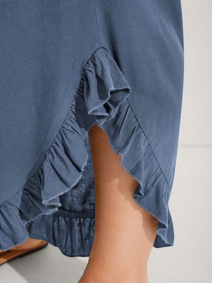 Ruffled Curvy Hem Wide-Leg Pants