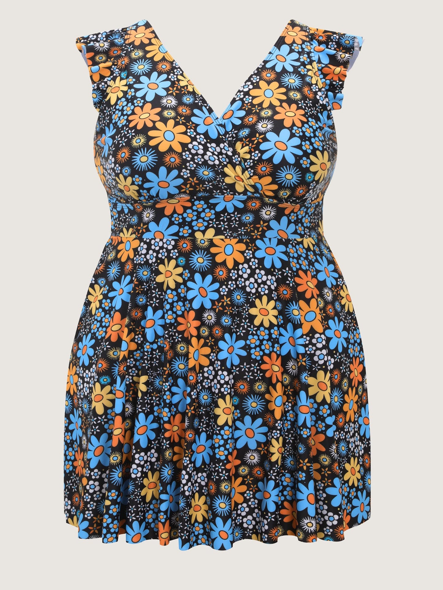 Anti-Float Tie Floral Pattern Swim Dress