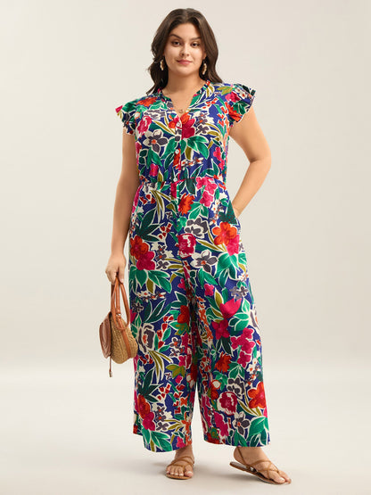 plus size Sunkissed Floral Print Button Wide-Leg Jumpsuit