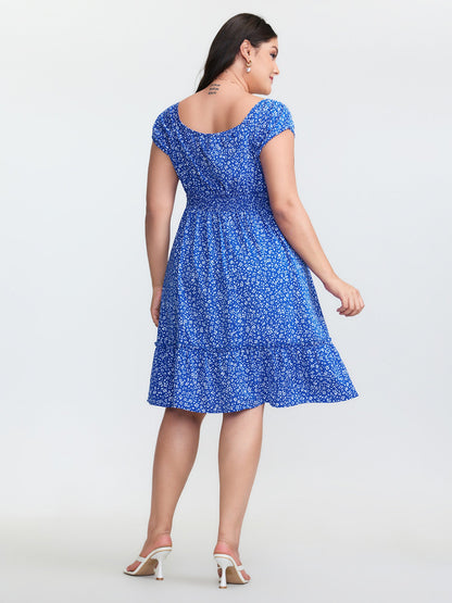 Micro Floral Print Bow-Tie Neckline Mini Dress