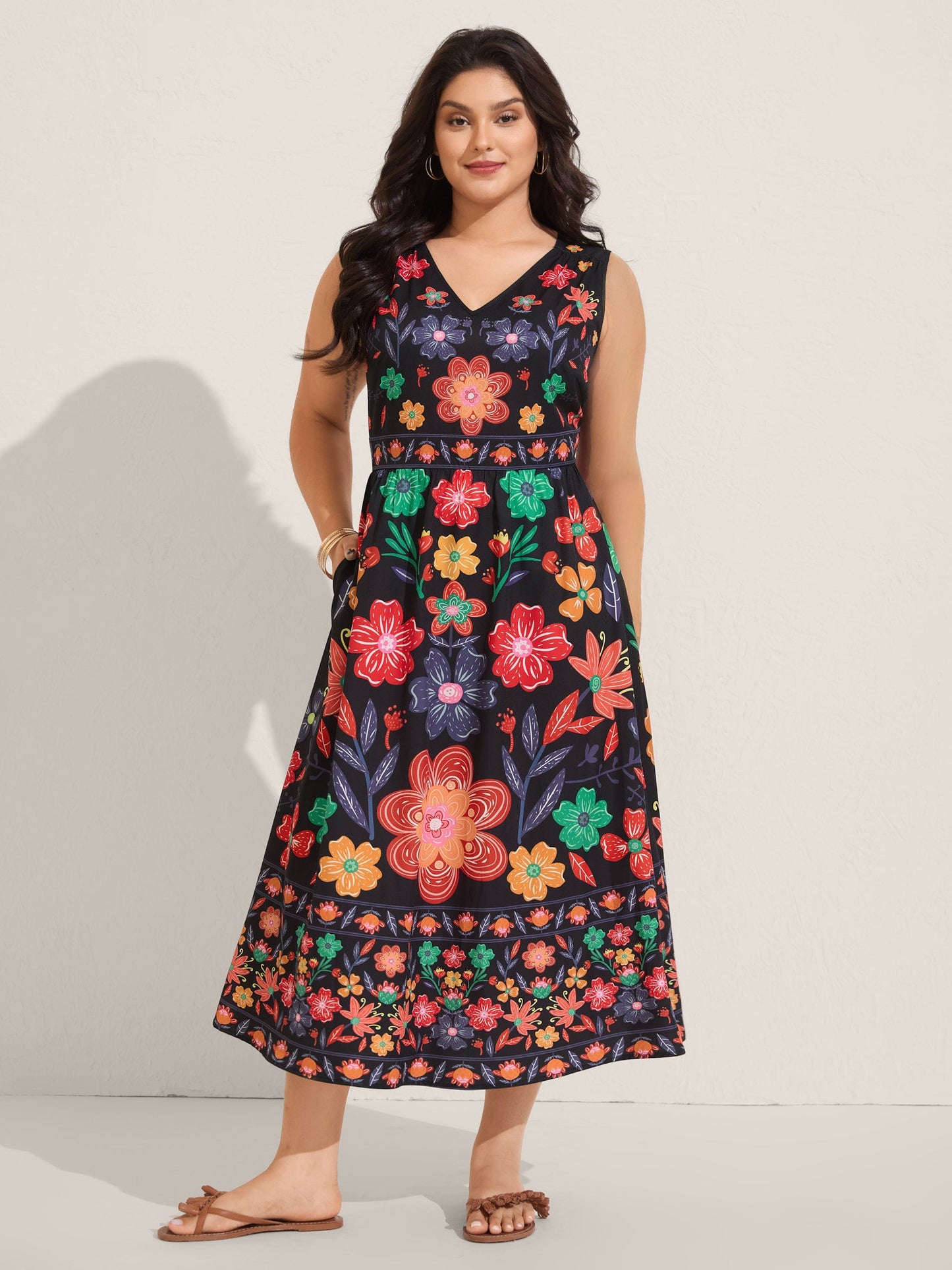 plus size Floral Drama Cinched-Waist Maxi Dress