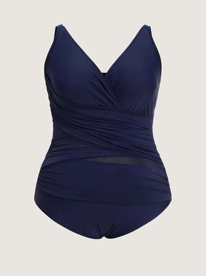 Ruched Mesh Tummy-Control One-Piece Swim