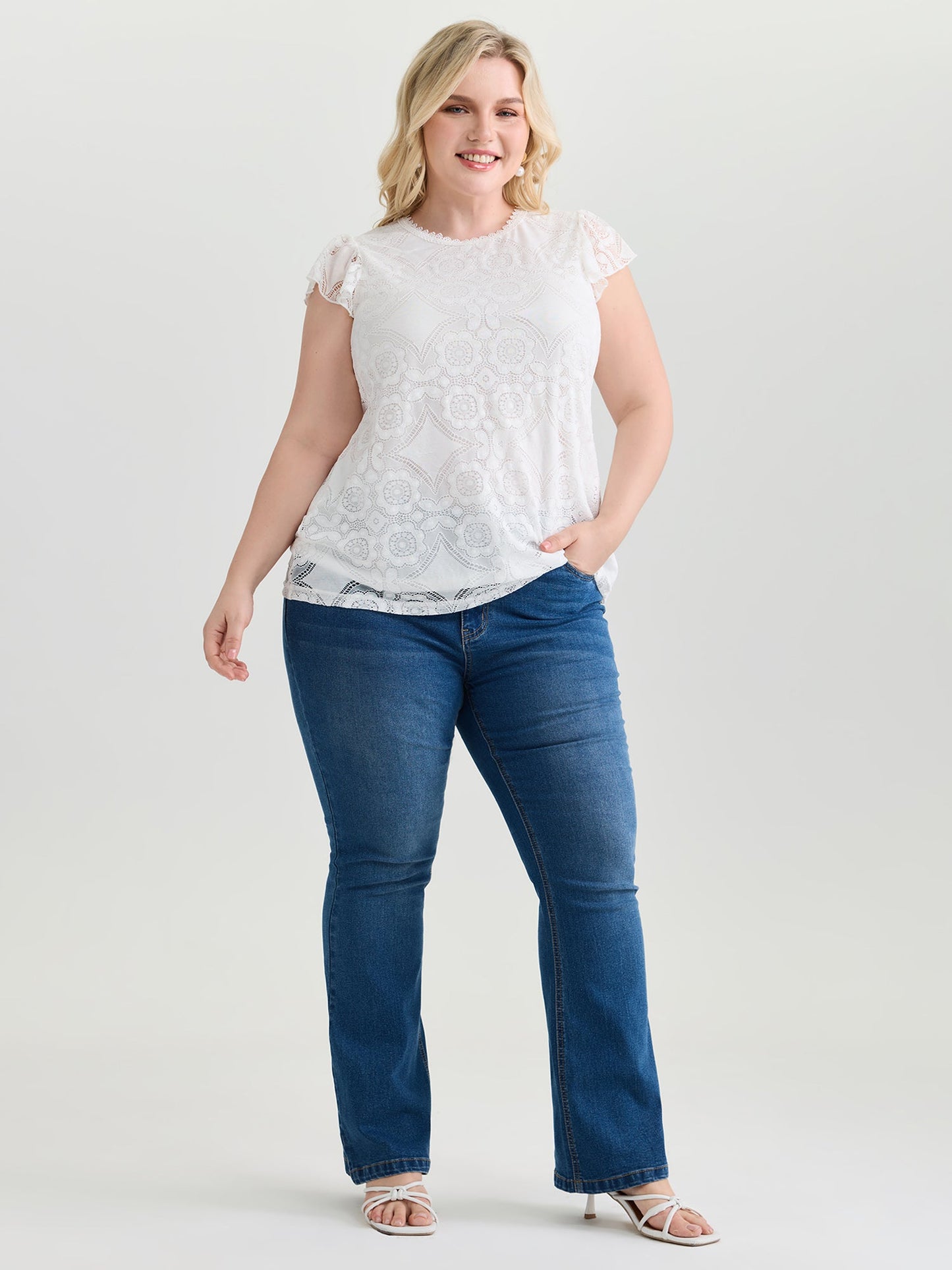 Floral Lace Knit Crew Neck Top