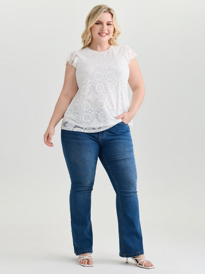 Floral Lace Knit Crew Neck Top