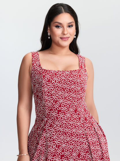 Stretchy Floral Print Cinched-Waist Mini Dress