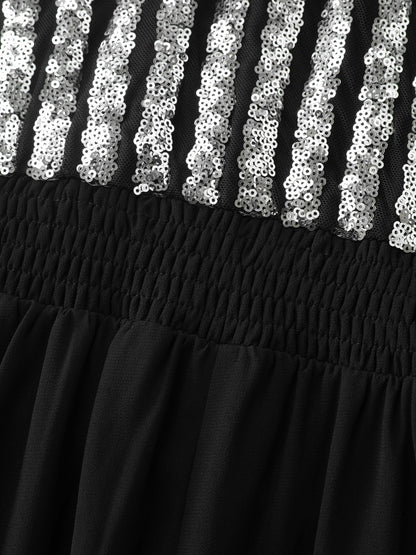 Striped Sequin V-Neck Contrast Midi Dress