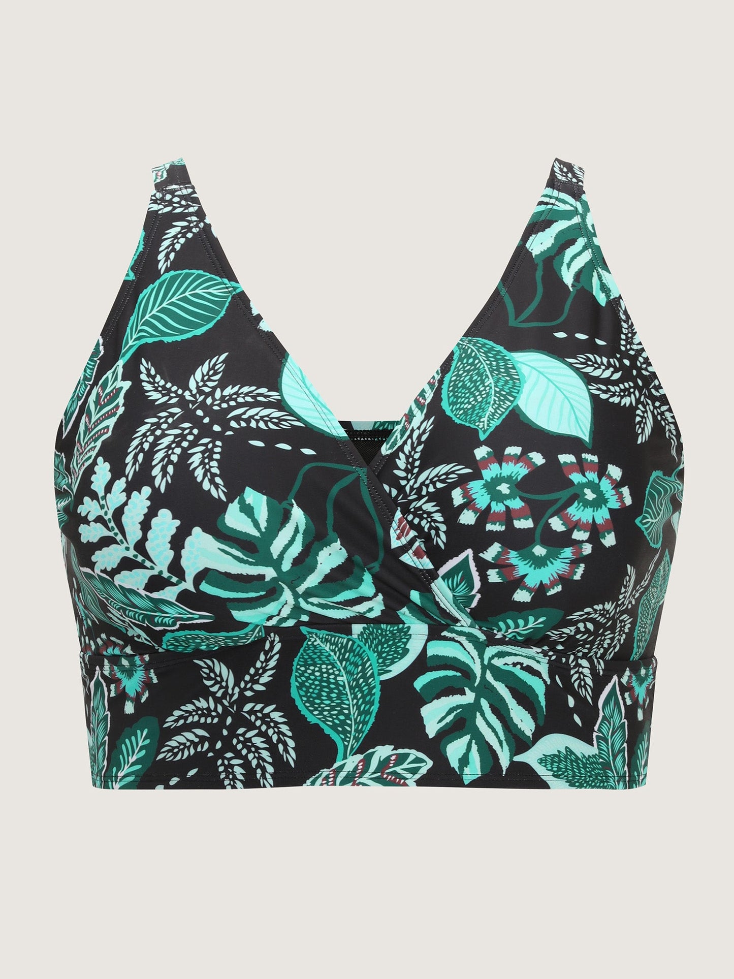 Floral Print Surplice Neckline Swim Top